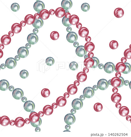 Seamless pattern with white and pink pearl beads. Hand-drawn watercolor illustration. Perfect for clothing and home decor textiles, curtains, tablecloths, wrapping paper, wallpaper, and more 140262504