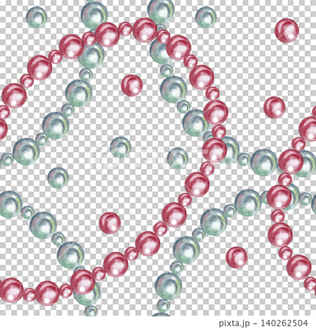 Seamless pattern with white and pink pearl beads. Hand-drawn watercolor illustration. Perfect for clothing and home decor textiles, curtains, tablecloths, wrapping paper, wallpaper, and more 140262504