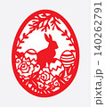 Red Easter Egg with Bunny and Floral Pattern - Paper Cut Style Design 140262791