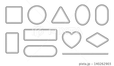 Patch frames with decorative stitches. Borders in various shapes circle, rectangle and heart. Perfect for fabric design and embroidery projects. Patch frames with decorative stitches. Borders in various shapes circle, rectangle and heart. Perfect for fabric design and embroidery projects. 140262903