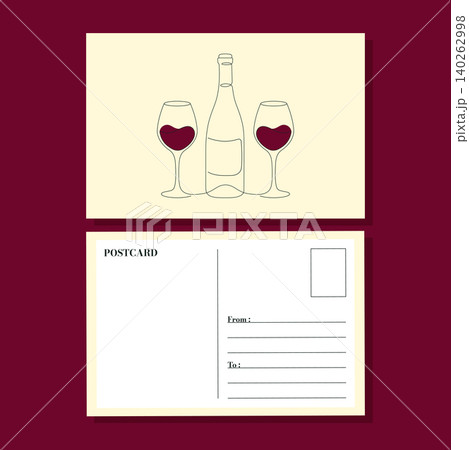 wine bottle and glasses postcard template vector illustration. wine bottle and glasses postcard template vector illustration. 140262998