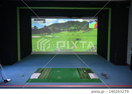 Indoor Golf Simulator Hitting Mat and Control Panel Indoor Golf Simulator Hitting Mat and Control Panel 140263279
