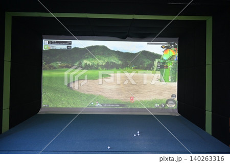 Indoor Golf Simulator Hitting Mat and Control Panel Indoor Golf Simulator Hitting Mat and Control Panel 140263316