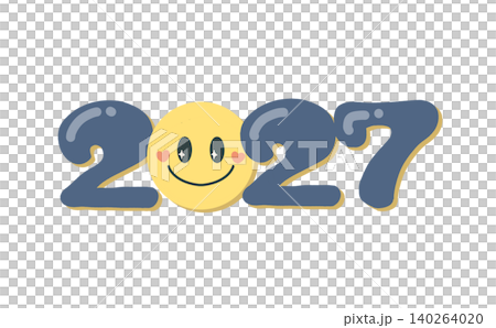 Cute New Year's card/New Year's design material featuring the number 2027 and a smiley face illustration. Cute New Year's card/New Year's design material featuring the number 2027 and a smiley face illustration. 140264020