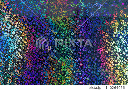 Multicolored holographic star pattern with iridescent reflective gradient texture 140264066