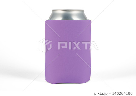 Can cooler sleeve on isolated background. Neoprene can cooler blank. Can cooler sleeve on isolated background. Neoprene can cooler blank. 140264190
