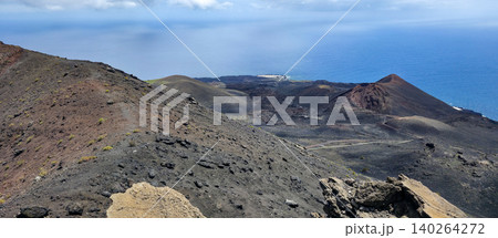 A walk along the edge of the crater of the San Antonio volcano on the Canary Island of La Palma along the tourist trail. High quality photo 140264272