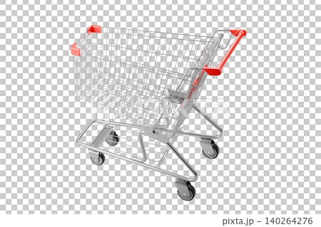 Shopping Cart on Isolated White Background, Empty Metal Trolley for Retail and Commerce, 3D Render 140264276