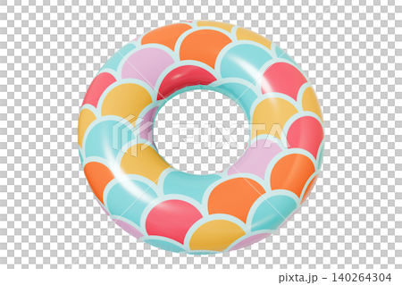 Wave pattern Inflatable Swim Ring Summer Pool Float Isolated on White Background 140264304