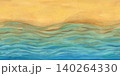 Hand-painted watercolor ocean seamless border with flowing turquoise waves and golden sandy beach. Coastal design colored background for invitations, branding, packaging, fabric and summer projects 140264330