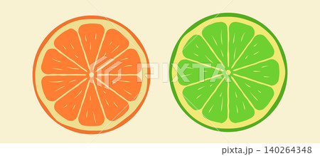 Cut in half orange citrus illustration with juicy bright orange segments 140264348