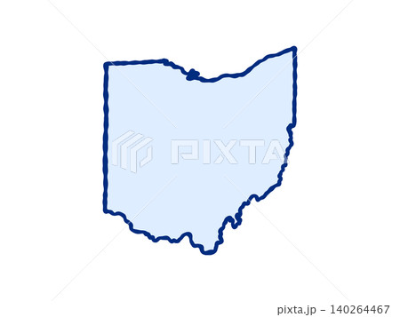 Doodle-style illustration of the Ohio state map, featuring the recognizable shape of Ohio in a simple, hand-drawn design. 140264467