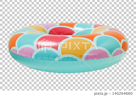Wave pattern Inflatable Swim Ring, Summer Pool Float Isolated on White Background. 3d rendering 140264660