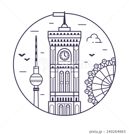 Red Town Hall Tower Berlin Landmark Line Icon Red Town Hall Tower Berlin Landmark Line Icon 140264663