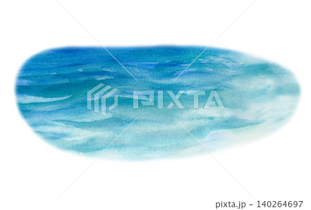 Watercolor sea water texture isolated on white background. Hand-painted abstract blue and turquoise ocean ripple spot for summer design backgrounds 140264697