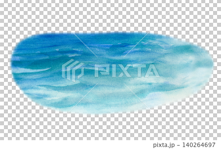Watercolor sea water texture isolated on white background. Hand-painted abstract blue and turquoise ocean ripple spot for summer design backgrounds 140264697
