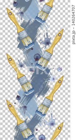 Watercolor paint brush vertical border. Seamless illustration with tools on an isolated background. For creative studio branding, art shop packaging, and craft tape designs Watercolor paint brush vertical border. Seamless illustration with tools on an isolated background. For creative studio branding, art shop packaging, and craft tape designs 140264707