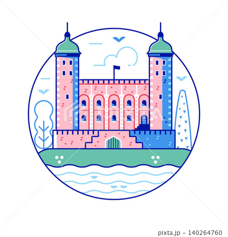 Tower of London Castle Landmark Line Icon 140264760