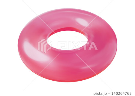 Red inflatable swim ring isolated on a white background. Classic rubber floatie water tube for pool or beach use, summer vacation concept 140264765