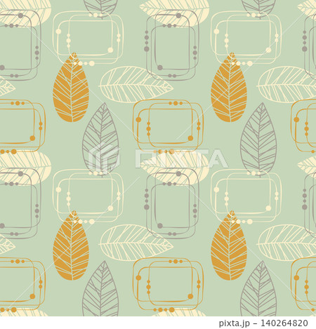 pattern in Nordic Scandinavian style featuring minimalist abstract leaves, retro mid-century modern rectangles, and clean line art on a soft sage green backdrop. Elegant botanical design layout ideal pattern in Nordic Scandinavian style featuring minimalist abstract leaves, retro mid-century modern rectangles, and clean line art on a soft sage green backdrop. Elegant botanical design layout ideal 140264820