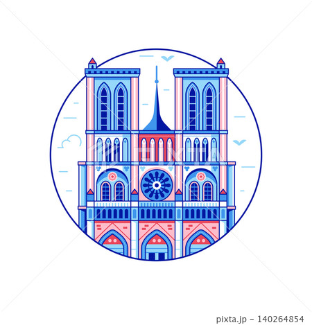 Notre Dame Paris Landmark Line Icon 140264854