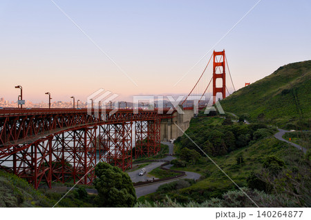 Golden Gate Bridge from Marin Headlands at dusk Golden Gate Bridge from Marin Headlands at dusk 140264877