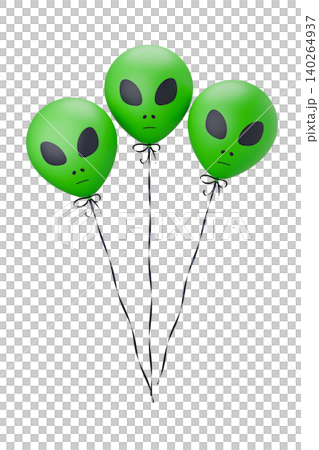 A bunch of space alien head balloons, suitable for space parties and World UFO Day celebrations. 3D rendering illustration. A bunch of space alien head balloons, suitable for space parties and World UFO Day celebrations. 3D rendering illustration. 140264937