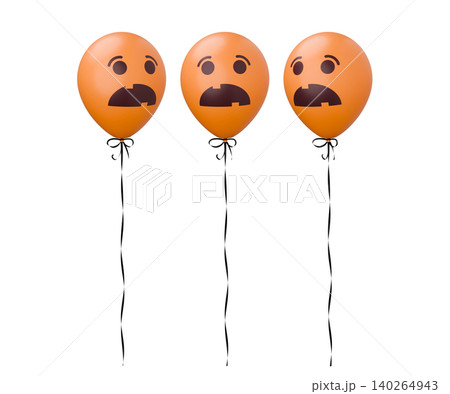 Funny scared Halloween balloon. Orange balloon with pumpkin face. 3d rendered illustration 140264943
