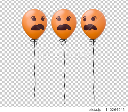 Funny scared Halloween balloon. Orange balloon with pumpkin face. 3d rendered illustration 140264943