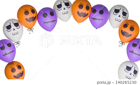 Banner with Halloween balloons. Balloon with monster faces. 3d rendered illustration Banner with Halloween balloons. Balloon with monster faces. 3d rendered illustration 140265230