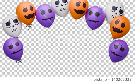Banner with Halloween balloons. Balloon with monster faces. 3d rendered illustration Banner with Halloween balloons. Balloon with monster faces. 3d rendered illustration 140265328