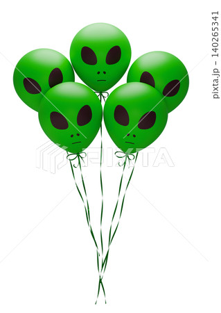 A bunch of space alien head balloons, suitable for space parties and World UFO Day celebrations. 3D rendering illustration. 140265341