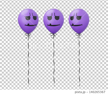 Funny Halloween balloon. Purple balloon with monster face. 3d rendered illustration Funny Halloween balloon. Purple balloon with monster face. 3d rendered illustration 140265367