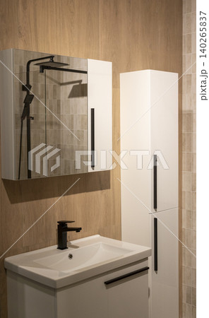 Contemporary Bathroom Design Featuring Smart Illuminated Mirror and Sink Contemporary Bathroom Design Featuring Smart Illuminated Mirror and Sink 140265837