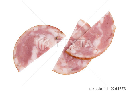 round pieces of sausage isolated round pieces of sausage isolated 140265878