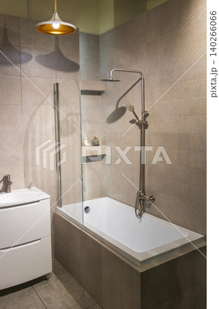Contemporary Restroom Decor Featuring Ceramic Sink and Textured Geometric Wall Contemporary Restroom Decor Featuring Ceramic Sink and Textured Geometric Wall 140266066