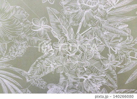 Sleek Minimalist Plumeria and Leaf Foliage Illustration Texture for Home Decor Sleek Minimalist Plumeria and Leaf Foliage Illustration Texture for Home Decor 140266080