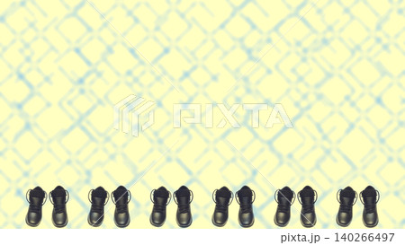 Warm winter trekking boots on blue yellow tiles Warm winter trekking boots on blue yellow tiles 140266497