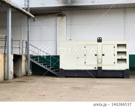 Back yard with industrial generator for emergency power supply 140266537