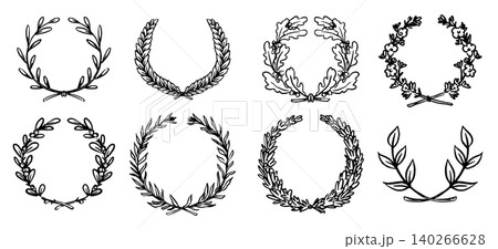 Laurel wreath and oak tree branches. Cute elements for wedding designs summer and autumn feel. For Laurel wreath and oak tree branches. Cute elements for wedding designs summer and autumn feel. For 140266628