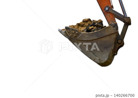 Bucket.Loading road debris with an excavator into dump truck Bucket.Loading road debris with an excavator into dump truck 140266700