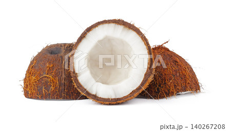Coconut pieces pile isolated on white background Coconut pieces pile isolated on white background 140267208