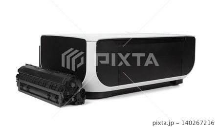 Black multi function printer isolated against a white background Black multi function printer isolated against a white background 140267216