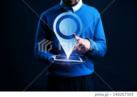 User selects travel route on digital map using taxi app on tablet device User selects travel route on digital map using taxi app on tablet device 140267305