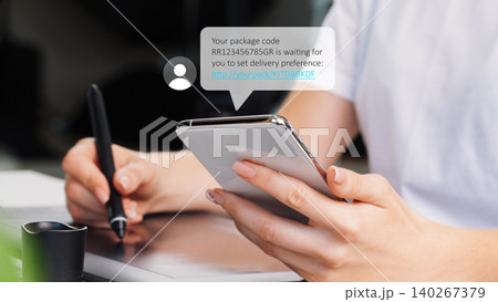 User receives scam call SMS about a package delivery preference on their smartphone 140267379