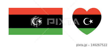 National rectangular, heart flag of Libya icon, sticker set. Rectangle, heart flag Libya badge, banner, button. 140267522