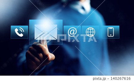 Person using digital interface to send message or contact someone online Person using digital interface to send message or contact someone online 140267616