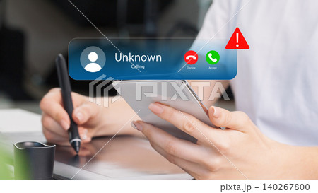 Scam call sms warning and missed call notification from unknown number on smartphone Scam call sms warning and missed call notification from unknown number on smartphone 140267800