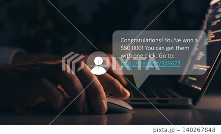 Scam message claiming a cash prize sent to user on computer Scam message claiming a cash prize sent to user on computer 140267848