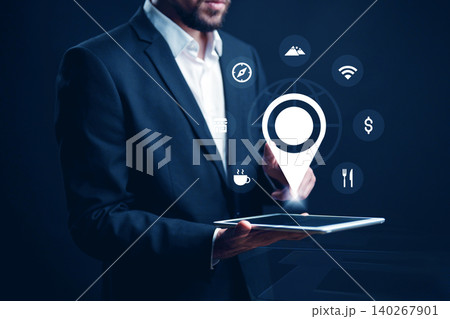 Tracking taxi routes on a map using a tablet for travel planning Tracking taxi routes on a map using a tablet for travel planning 140267901